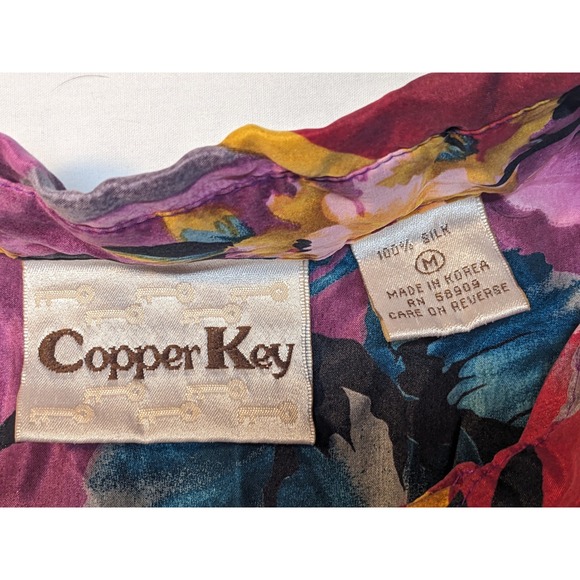 Copper Key Silk Floral Patchwork Button Down Shirt Top Women's M - Picture 2 of 9
